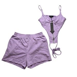 No Vacancy Lavender Bodysuit Top and Shorts Set Y2K Lounge Women’s L